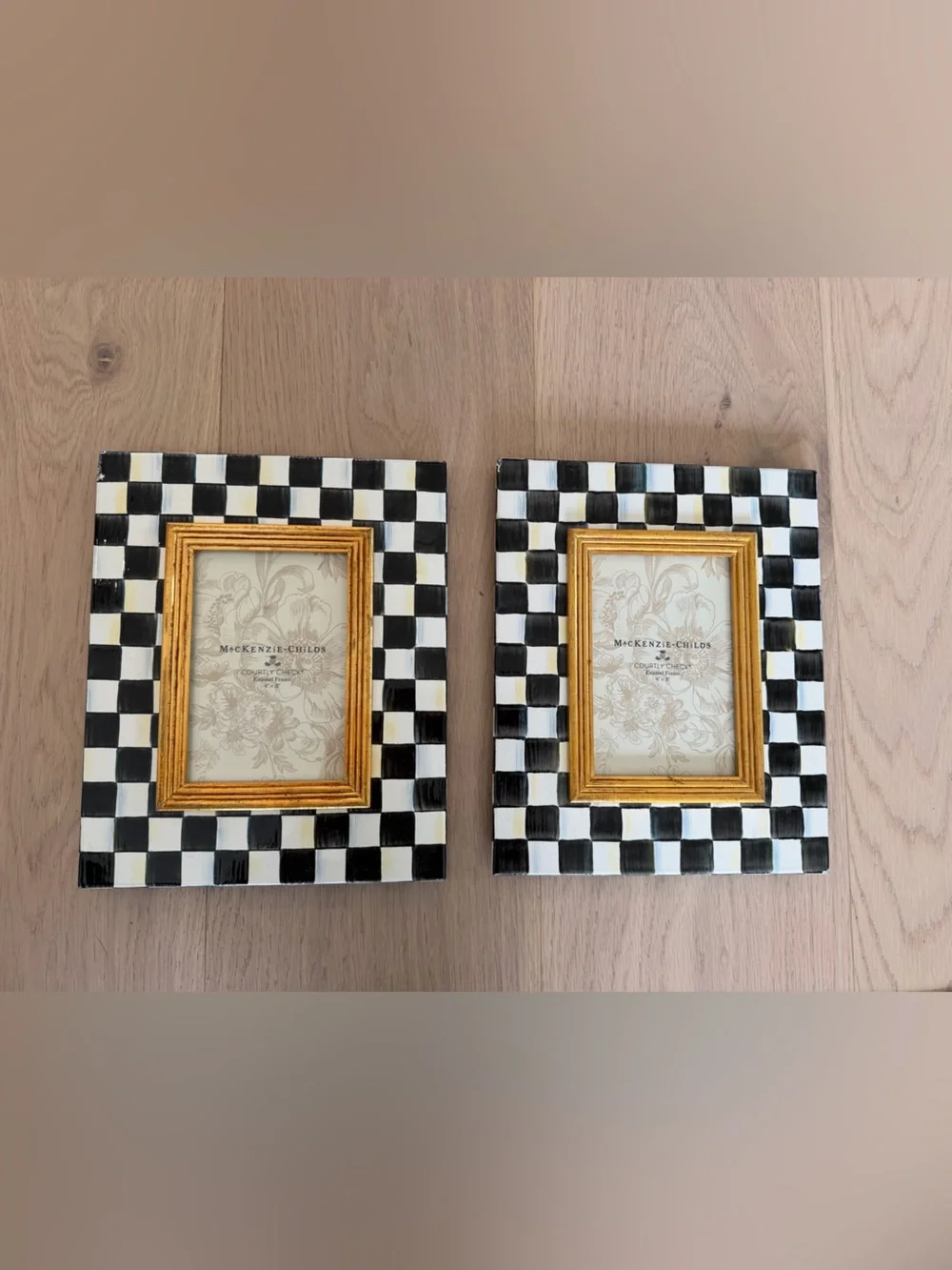 MacKenzie-Childs Black and White Checkerboard Frame with Gold Trim
